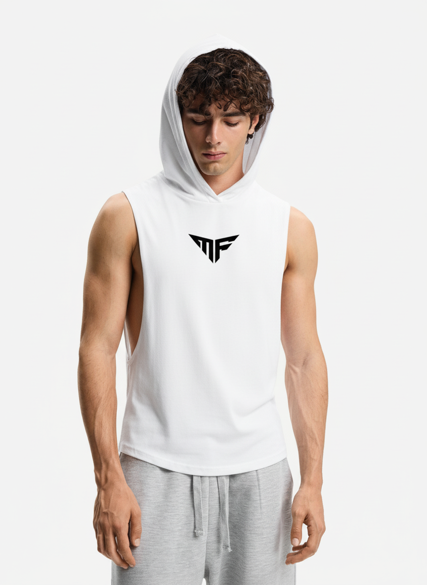 MF Sleeveless White Hoodie
