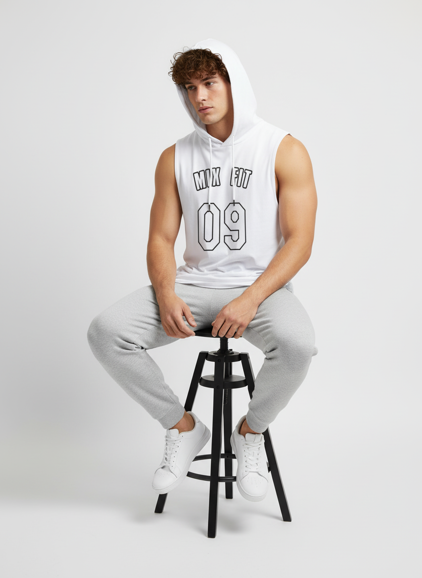 09 Sleeveless White Hoodie