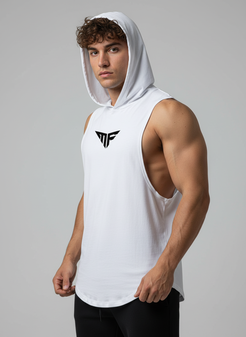 MF Sleeveless White Hoodie
