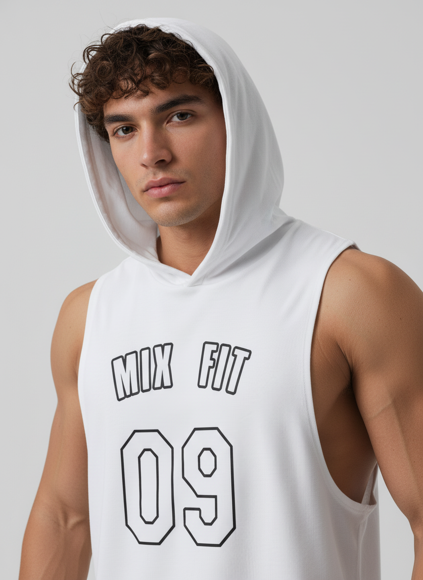 09 Sleeveless White Hoodie