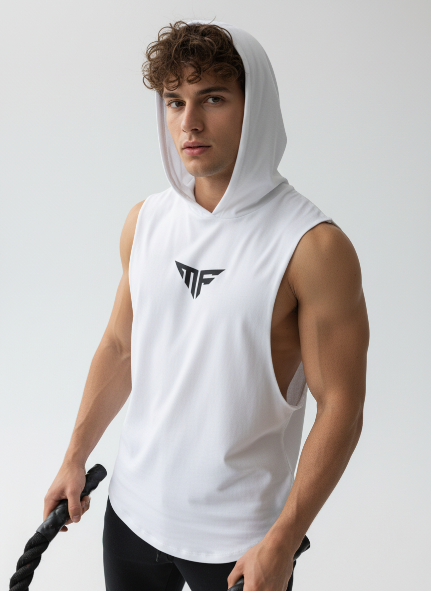 MF Sleeveless White Hoodie