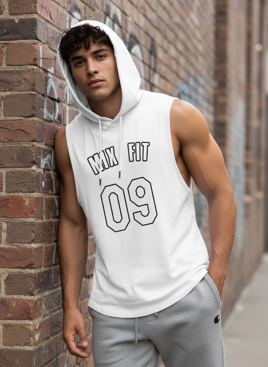 09 Sleeveless White Hoodie