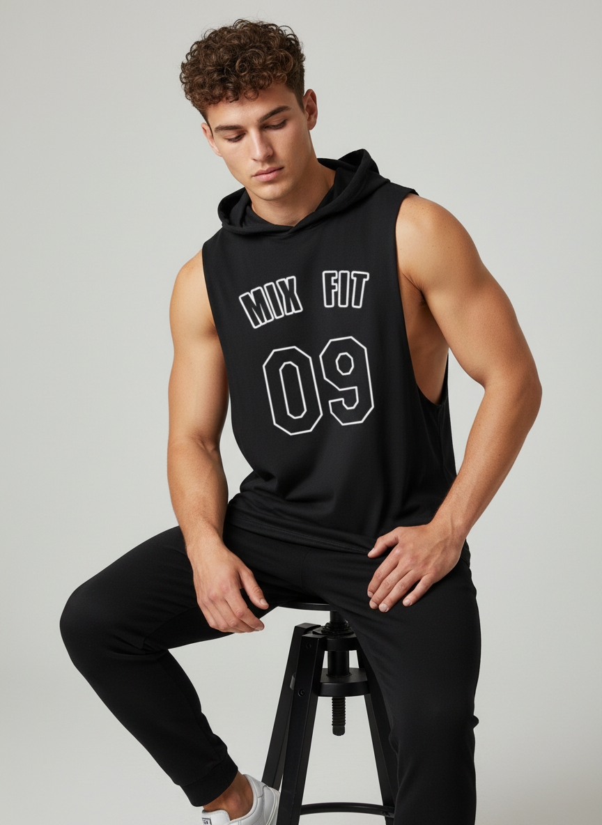 09 Sleeveless Black Hoodie