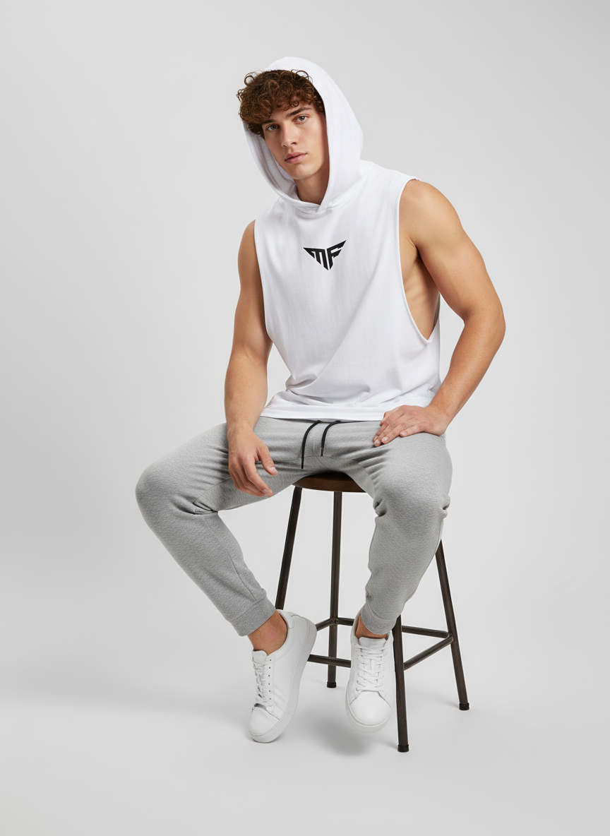 MF Sleeveless White Hoodie