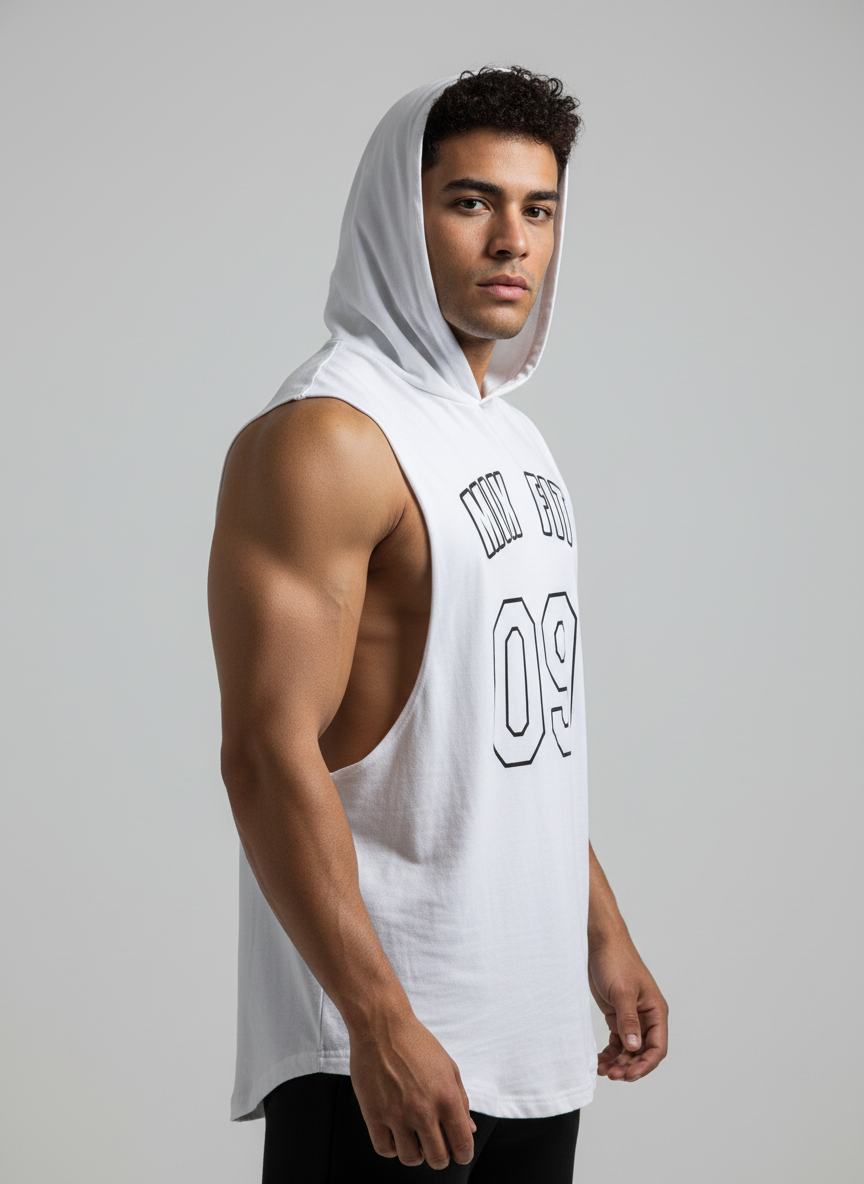 09 Sleeveless White Hoodie